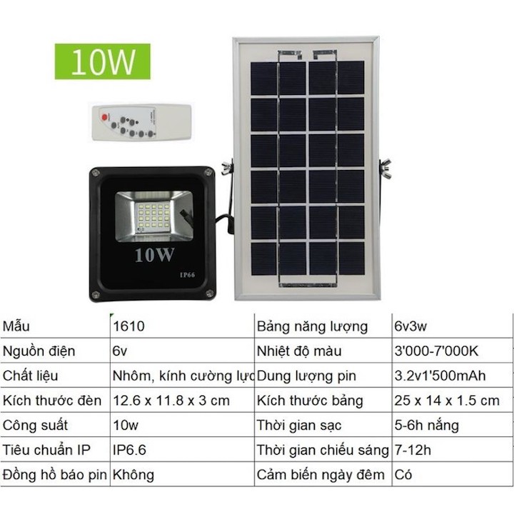 Đèn năng lượng mặt trời 10W - tiêu chuẩn IP66 - có điều khiển