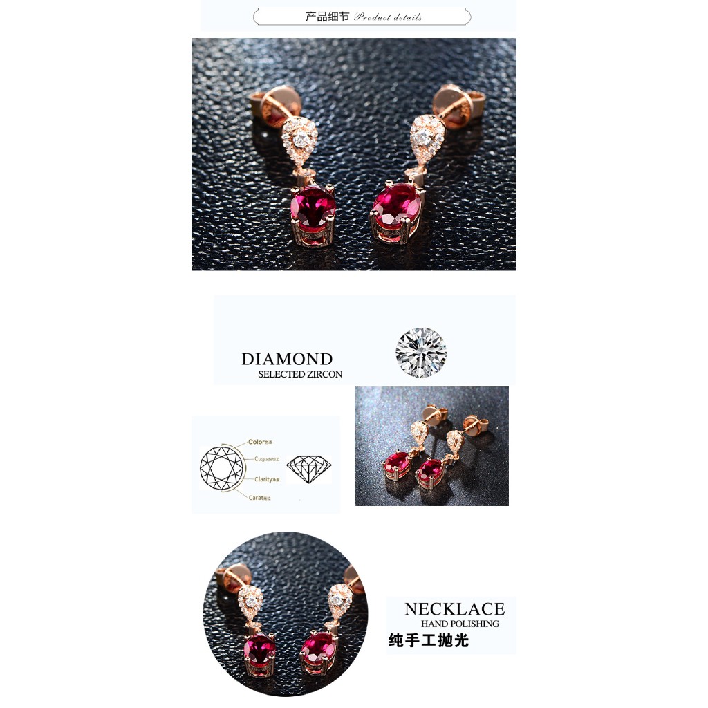 Hoa tai dáng dài đính pha lê hồng xinh xắn cho nữ