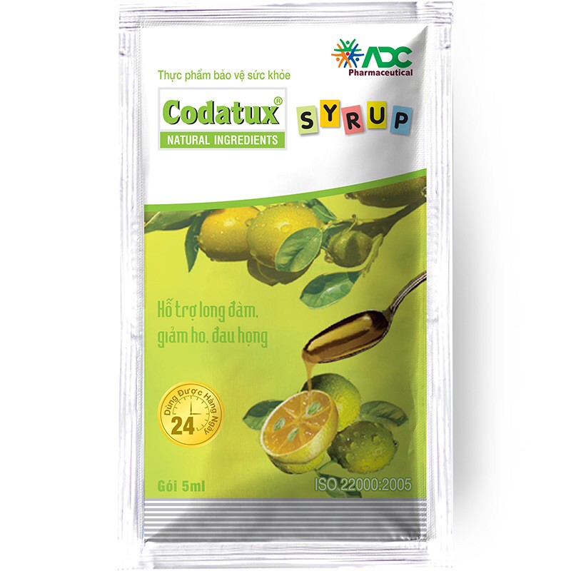 Siro ho Codatux syrup - Hỗ trợ long đàm, giảm ho, giảm đau họng. Trẻ em 1 tuổi trở lên, người lớn bị ho khan, ho có đàm