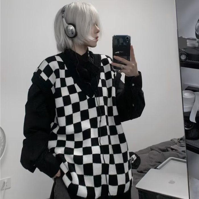 Áo sweater Dệt Kim Sát Nách Dáng Rộng Cổ Chữ v Thời Trang Xuân Thu Có 2 Màu Size m-2xl