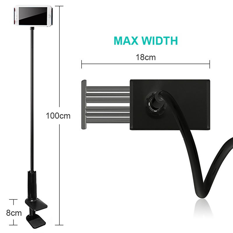Giá Đỡ Máy Tính Bảng Có Thể Điều Chỉnh Xoay 360 Độ Dạng Kẹp Dài Linh Hoạt Cho iPad Mini Air Kindle Samsung