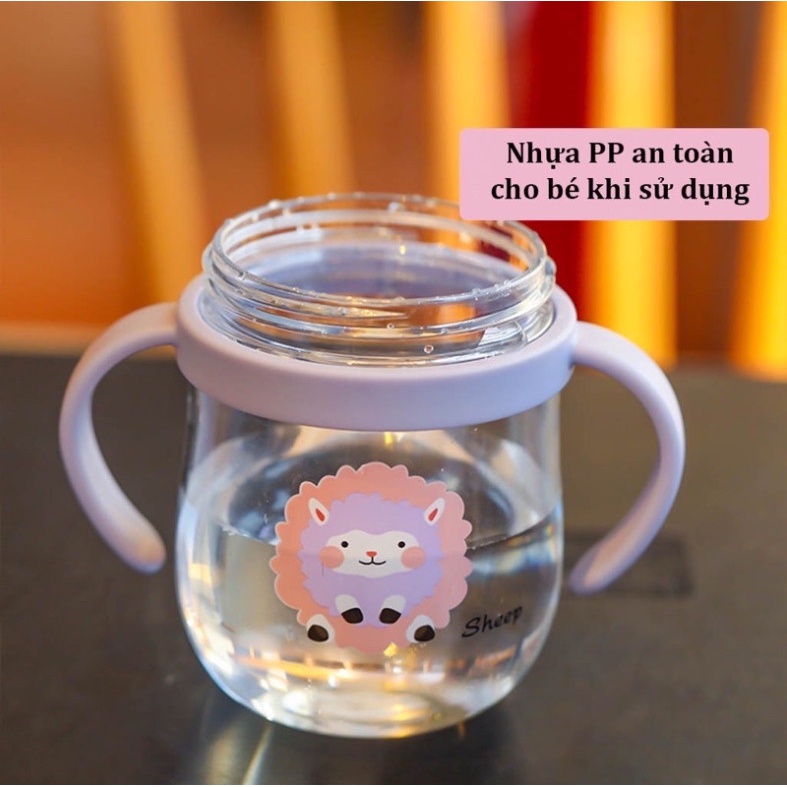 Bình tập uống nước cho bé có ống hút chống sặc an toàn, hình thú đáng yêu có dây đeo cho bé từ 1-5 tuổi