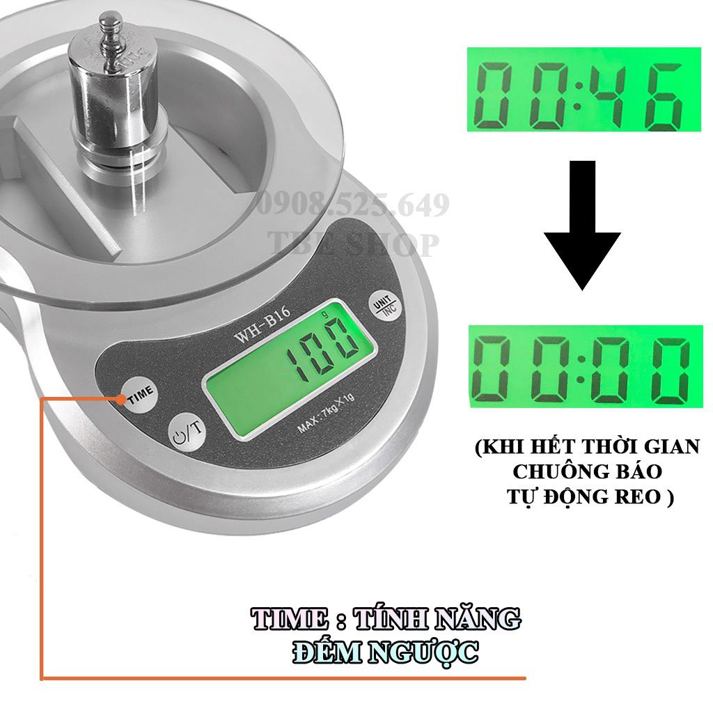Cân điện tử tiểu ly nhà bếp mini 7kg WH B16 chế độ hẹn giờ ( Bảo Hành 1 Năm )