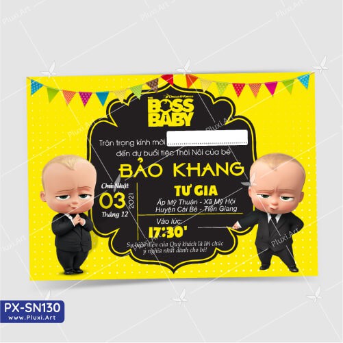Thiệp sinh nhật -  Thôi nôi bé trai Nhóc Trùm |  Thiệp Pluxi in nội dung theo yêu cầu | PX_SN130