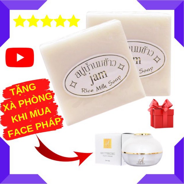 [Hàng nội địa] [ SẠCH BỤI BẨN] Xà Phòng (Bông) Kích Trắng Cám Gạo Vuông Thái Lan Jam Rice Milk Soap