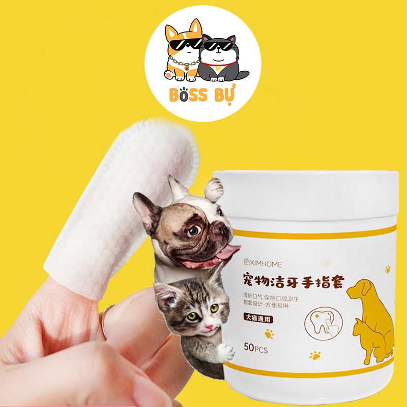 Găng Ngón Tay KIMHOME 50 Cái Không Hóa Chất, Vệ Sinh Răng Miệng, Lỗ Tai, Hốc Mắt Cho Chó Mèo Thơm Tho - Boss_Bu