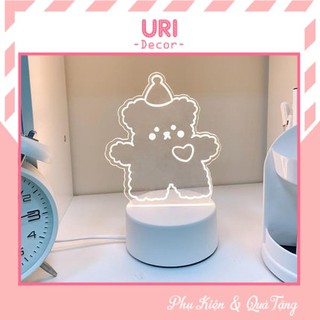 Dụng cụ để bàn đèn led trang trí đèn ngủ mini in hình gấu cún trắng ngộ nghĩnh URI DECOR