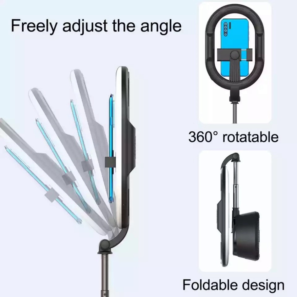 Giá đỡ điện thoại A10. Live Stream tiktok/youtube, video call, chụp ảnh từ xa, trang điểm. 3 chế độ màu led, dài 1m.