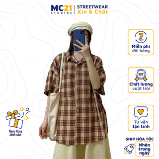 Áo sơ mi kẻ caro ngắn tay MINIONCLOTHING oversize ulzzang streetwear Hàn Quốc bigsize form rộng A3218
