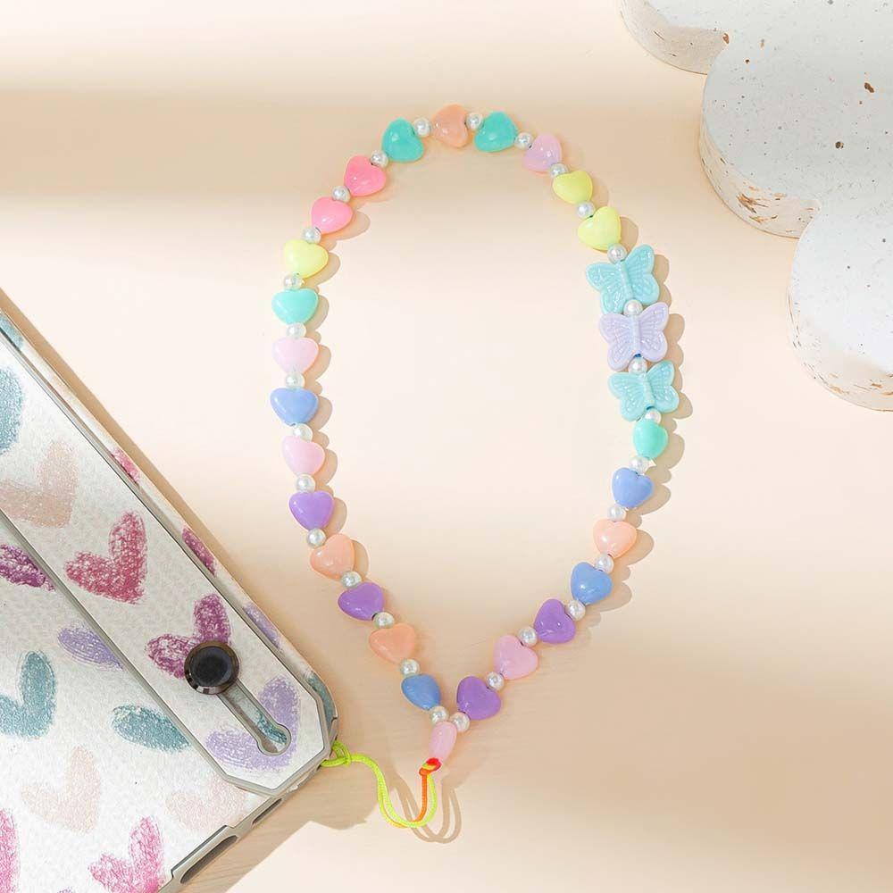 Dây Đeo Điện Thoại Xâu Hạt Acrylic Chống Thất Lạc Hình Trái Tim Hoạt Hình Dễ Thương