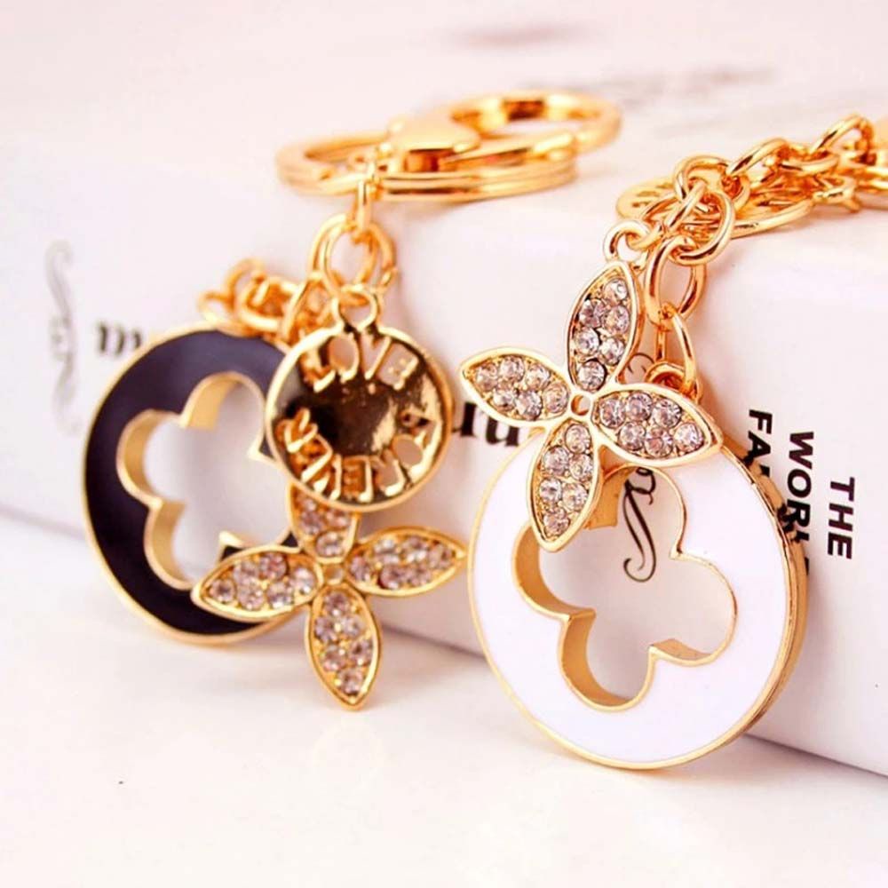 Móc Khóa Hình Cỏ Bốn Lá Bằng Kim Loại Tráng Men Nhiều Màu Thời Trang Cho Nữ