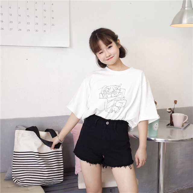 Quần jean Ulzzang quần short bò rách 2 màu trắng, đen kiểu dáng Hàn Quốc