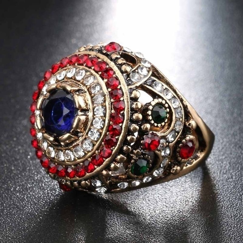 Nhẫn Đính Đá Quý Nhiều Màu Sắc Sang Trọng Phong Cách Thổ Nhĩ Kỳ
