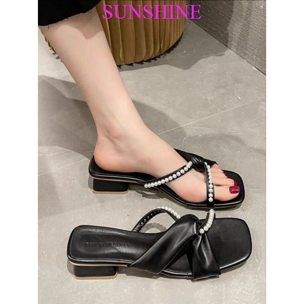Sandal quai chéo đính ngọc cách điệu sang chảnh, sandal bệt 3p Sunshine_Store A025