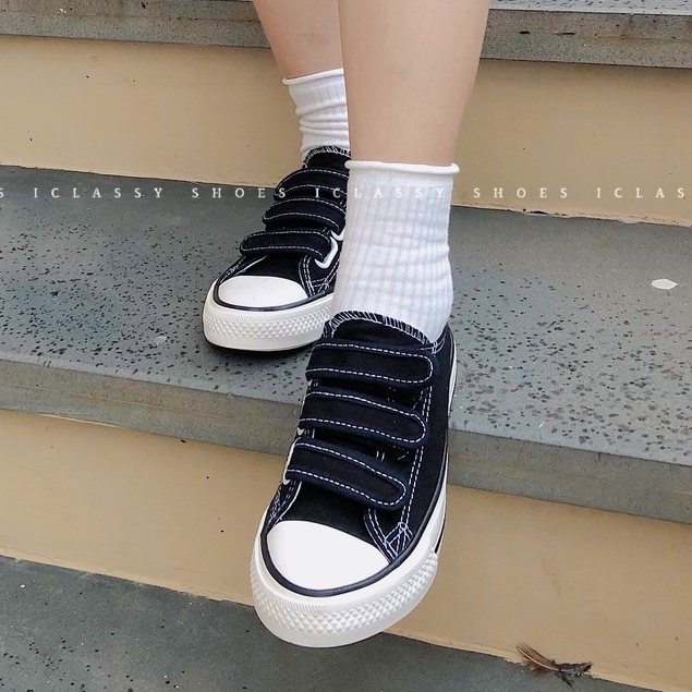 Giày Thể Thao Nữ Ulzzang Vintage, Giày Lười Vải Canvas Khóa Dán Đế Bằng 2cm Phong Cách Hàn Quốc - Iclassy_shoes