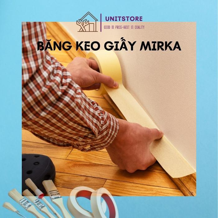 Băng dính keo giấy Mirka loại tốt chuyên dùng cho che chắn sơn chặn màu cho ô tô gỗ mỹ thuật khổ 16mm x 20m KEOGIAY16