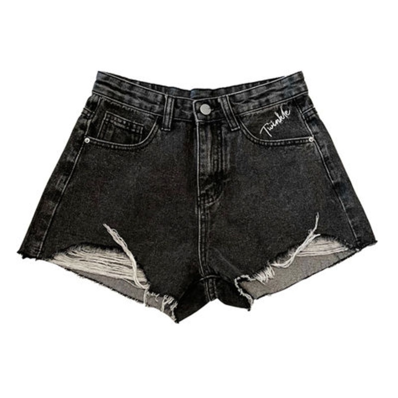 Quần đùi denim RENJIANVSHENG thiết kế rách màu sắc tương phản thời trang cá tính dành cho nữ