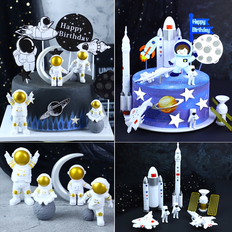 Set 3 Mô Hình Phi Hành Gia/Mặt Trăng/Phi Hành Gia Dùng Trang Trí Bánh Sinh Nhật