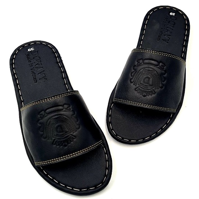 Dép quai ngang da bò Logo Vương Miện-Kinson Shop