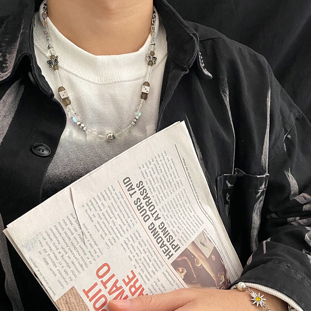 Vòng Cổ Mặt Hình Xúc Xắc Và Hình Bướm Thời Trang Hip Hop - Dây Chuyền Thép Không Gỉ Hình Xúc Xắc Có Thể Điều Chỉnh