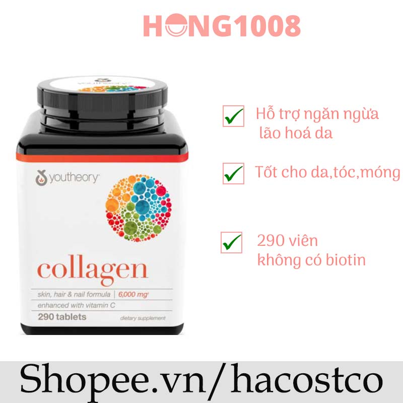 Viên Uống Youtheory Collagen Advanced 390 Viên collagen Type 1,2&amp;3 - Mẫu mới