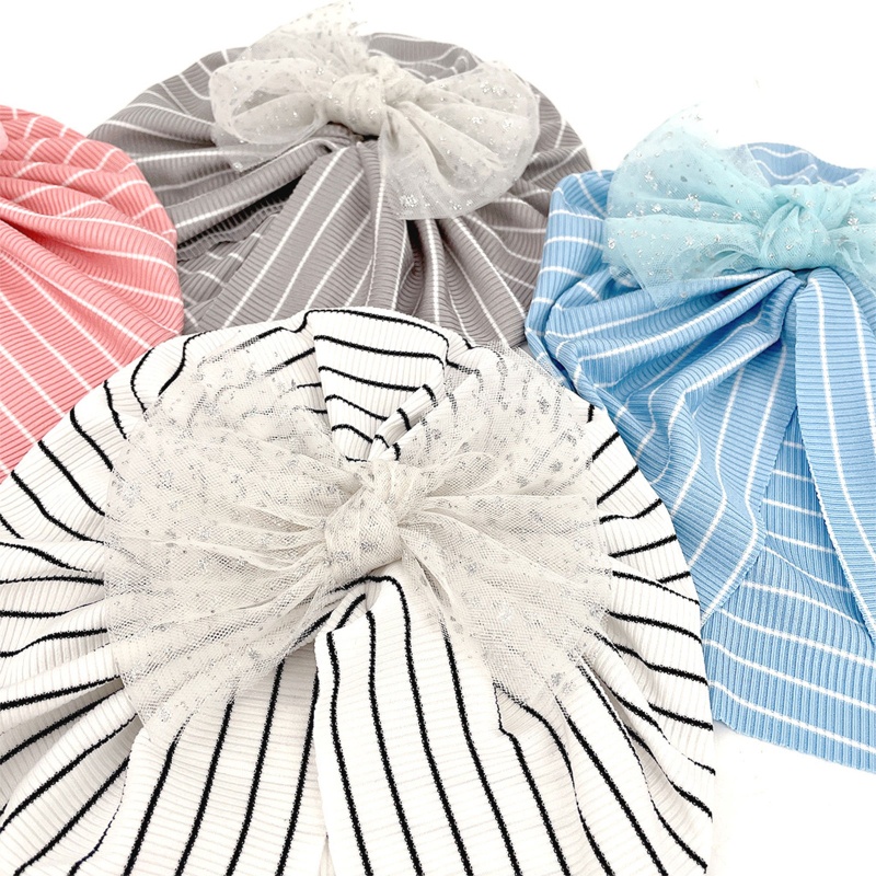 Mũ Beanie Dệt Kim Đính Nơ Phối Lưới Đính Kim Sa Dễ Thương Cho Bé