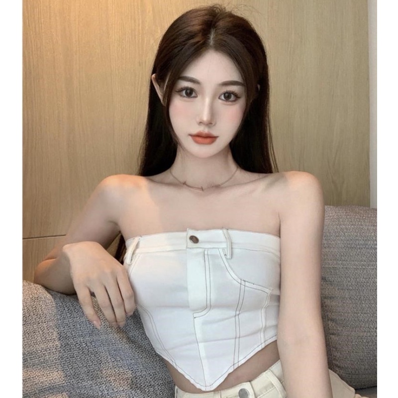 Áo Ống Denim Thời Trang Mùa Hè Quyến Rũ Cho Nữ