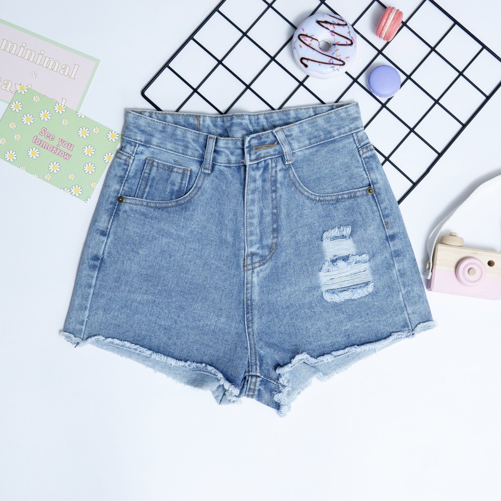 Quần Sọt Jeans Nữ Rách Kiểu Tua Lai Chuẩn form Lưng Siêu Cao | BigBuy360 - bigbuy360.vn
