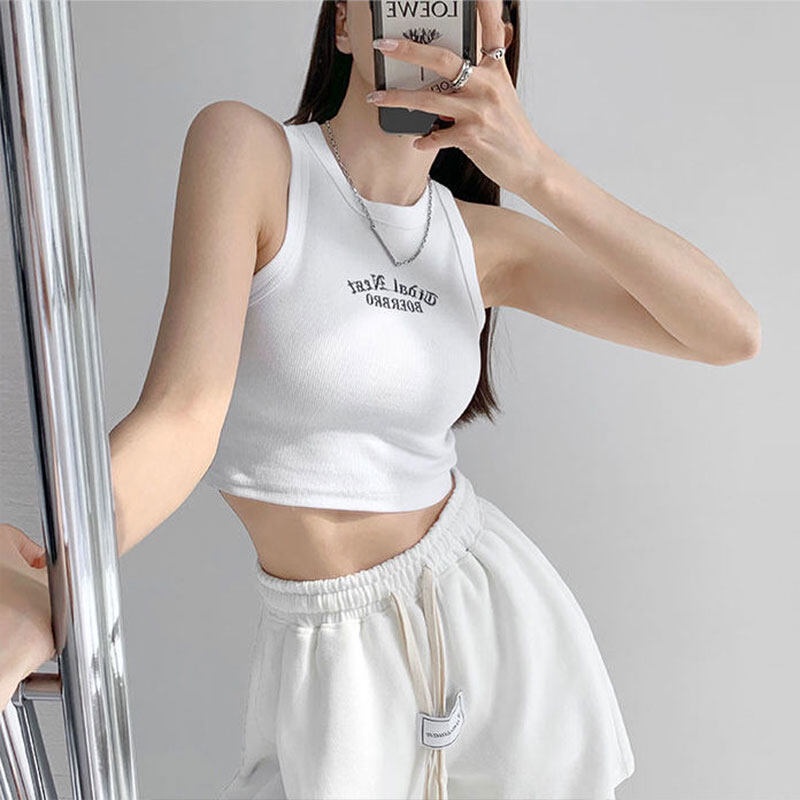 Áo lửng YEYA không tay thêu chữ gợi cảm cho nữ
