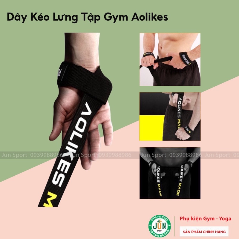 Dây kéo Lưng Lifting Straps hỗ trợ tập thể hình, Dây kéo lưng tập Gym AOLIKES Jun Sport