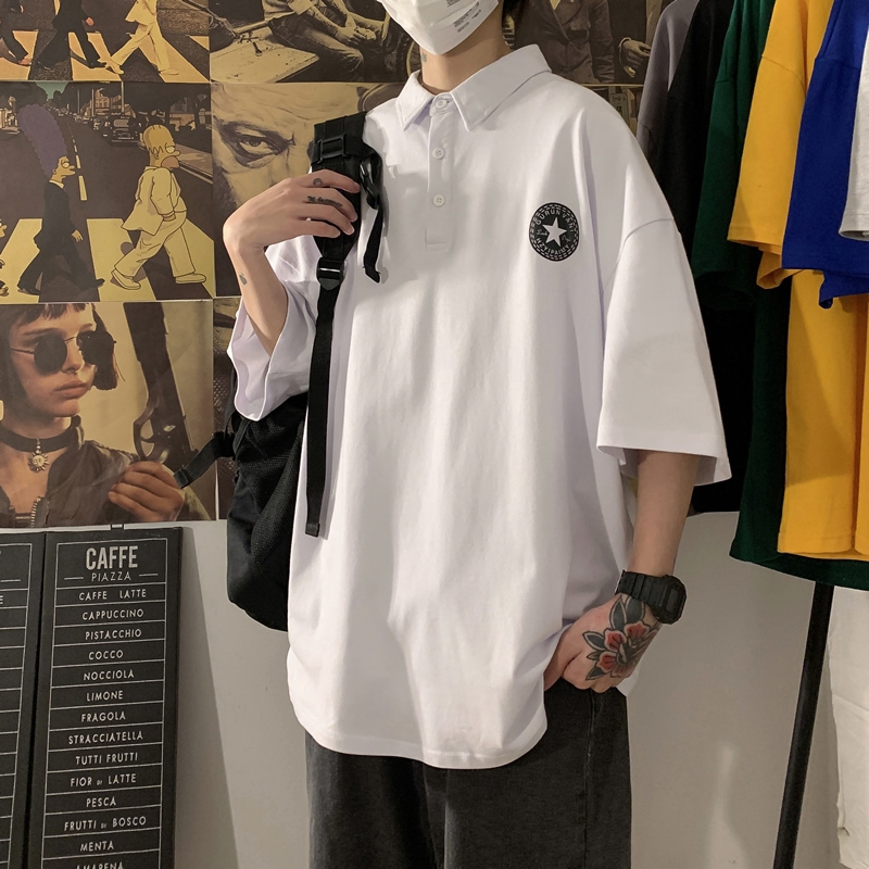 Áo thun Polo tay ngắn dáng rộng phong cách thời trang hàn quốc