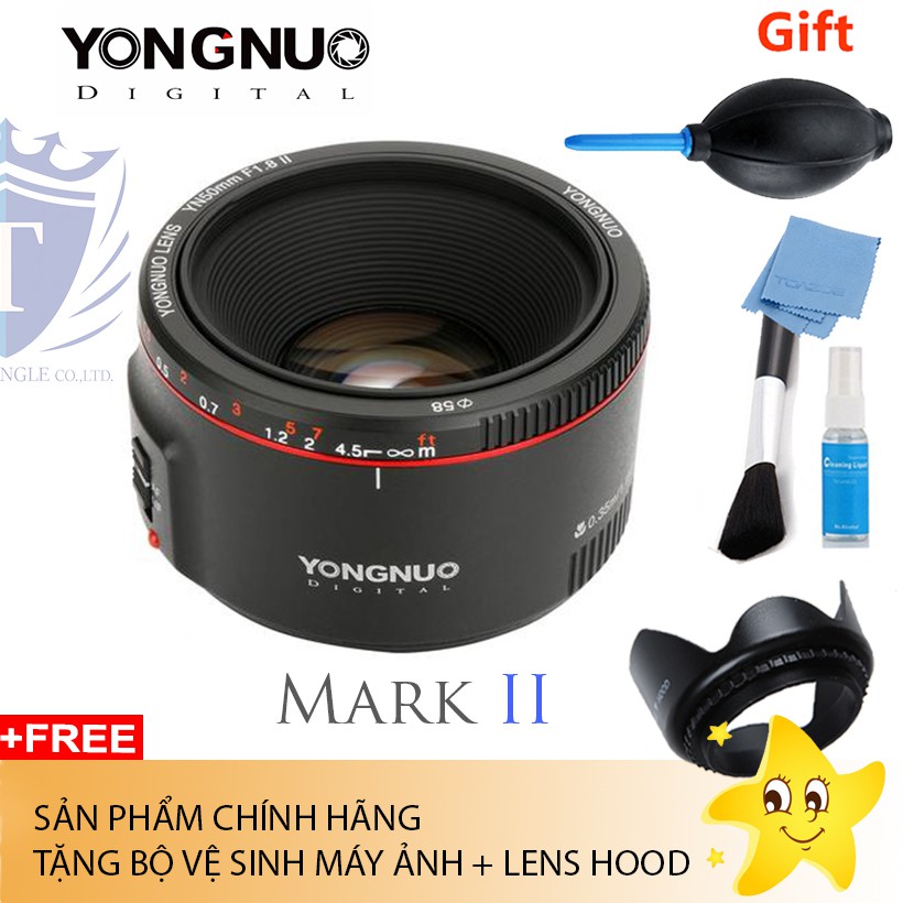 Ống Kính Yongnuo 50 F1.8 II For Canon Chính Hãng (Tặng lens hood + bộ vệ sinh)