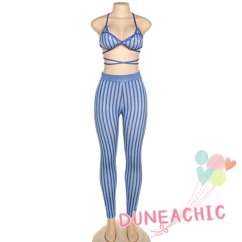 Set đồ DUNEA gồm áo tanktop họa tiết kẻ sọc và quần skinny thời trang dành cho nữ