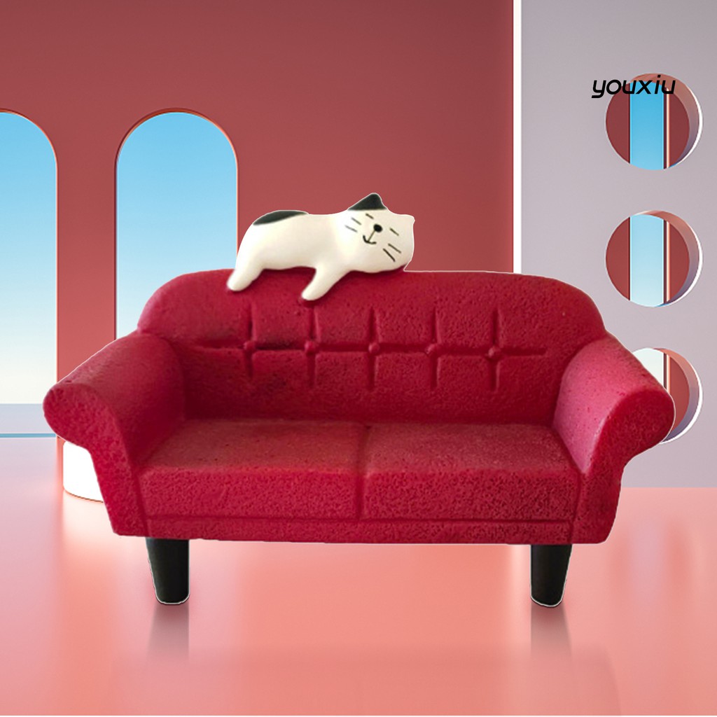 Mô hình ghế sofa và chú mèo hoạt hình đáng yêu mini dành cho trang trí nhà búp bê
