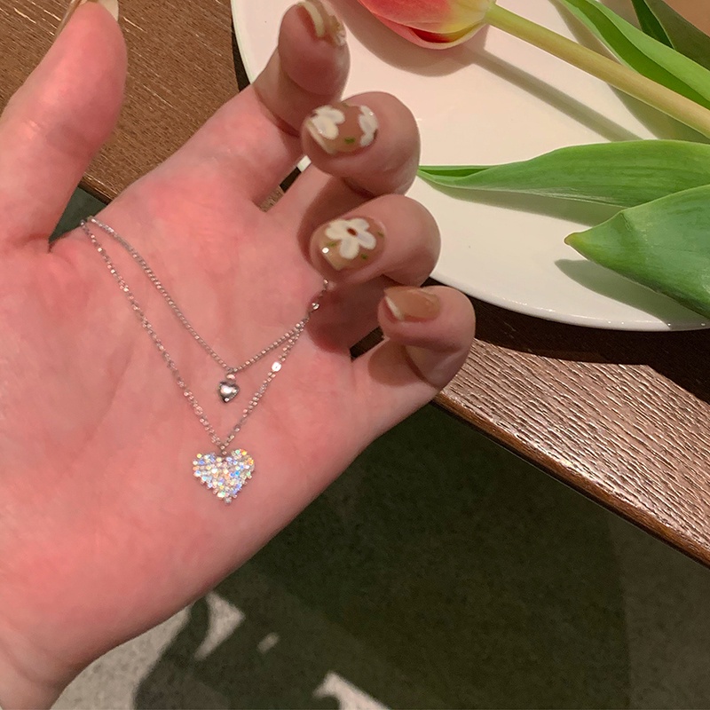 Vòng cổ choker Dodder 2 lớp mặt hình trái tim đính đá lấp lánh thanh lịch cho nữ
