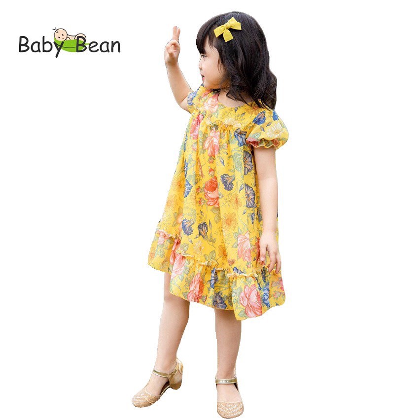 [MÃ THƯƠNG HIỆU UY TÍN Voucher giảm 10%] Đầm Suông Tay Phồng Tơ Giấy Cao Cấp Bé Gái BabyBean