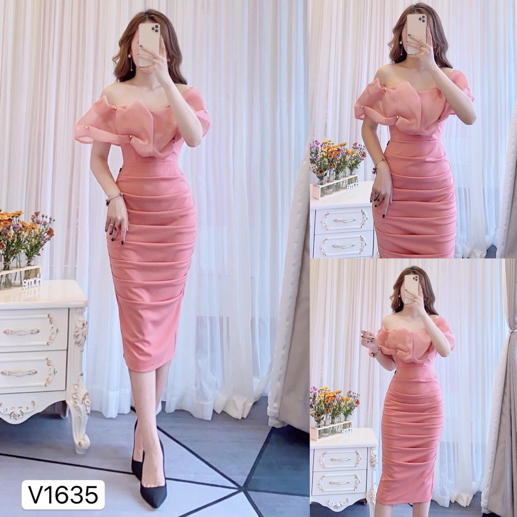 [Mã WAUP12 hoàn 15% xu đơn 150k] VÁY TRẦN VAI BODY CAM HỒNG V1635 - Đẹp Shop DVC (Kèm ảnh thật trải sàn do shop tự chụp) | BigBuy360 - bigbuy360.vn