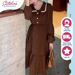 Váy nữ Cateline cổ thuyển thắt nơ, đầm dáng babydoll dài xoè nhẹ - VCL007