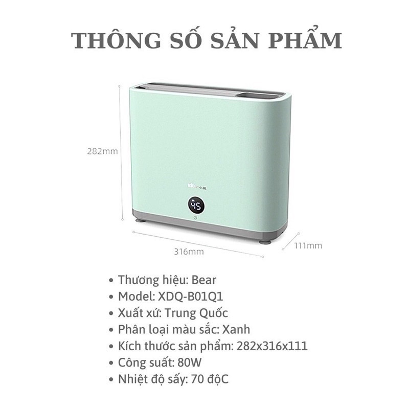 Máy khử khuẩn, tiệt trùng dao, thớt, thìa, đũa bằng tia UV Bear B01Q1 chính hãng