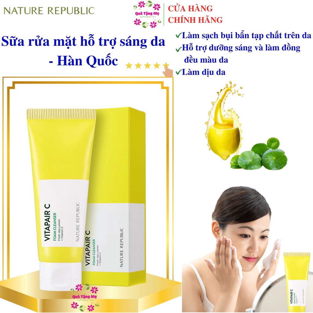 Sữa rửa mặt cho mọi loại da Nature Republic Vitapair C Foam Cleanser Làm Sạch Và Hỗ Trợ Sáng Da 150ml Quatangme