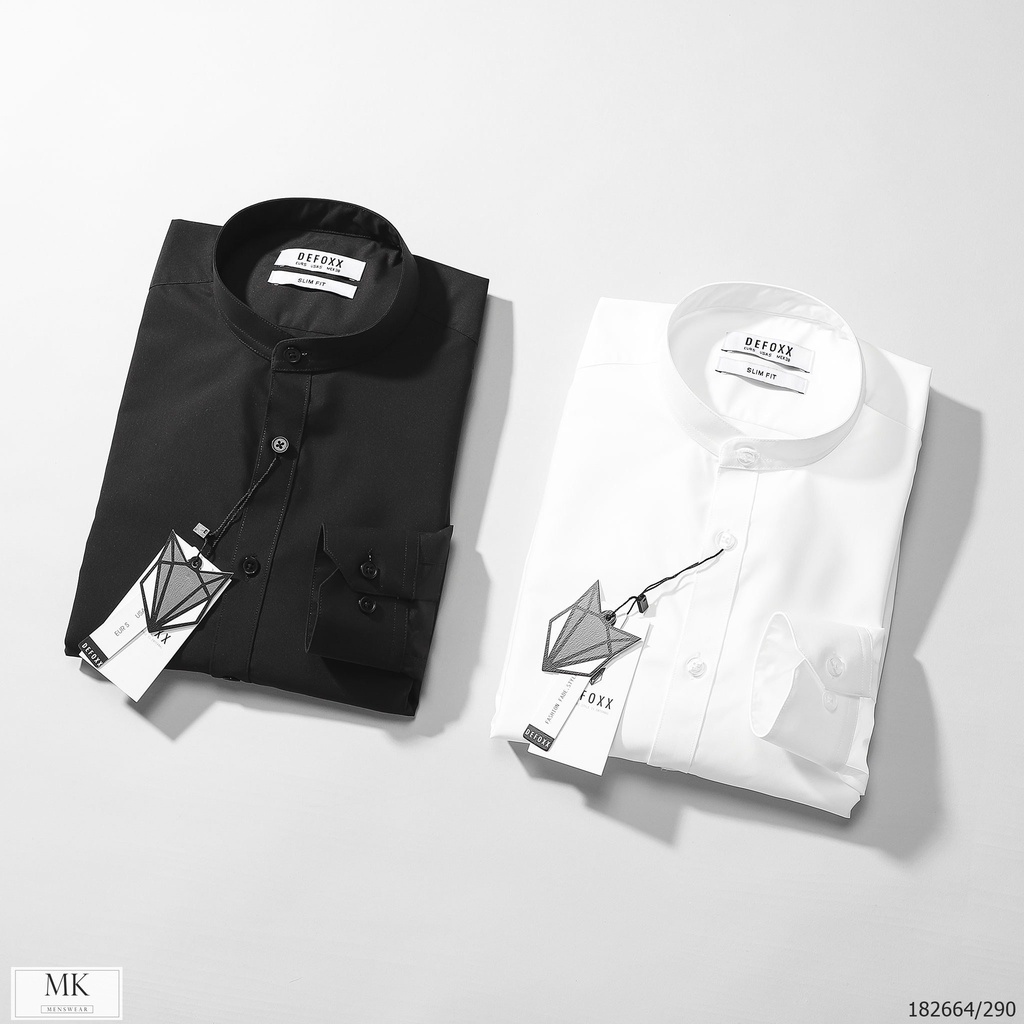 Áo Sơ Mi Nam Defoxx Cổ Tàu Đen/Trắng