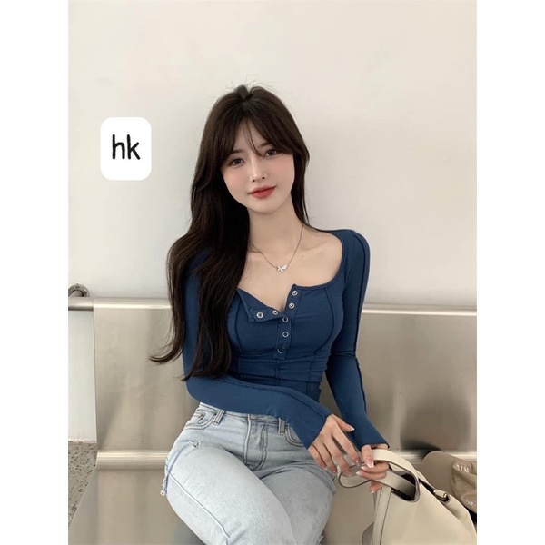 [CÓ ẢNH THẬT + VIDEO TỰ QUAY ] Áo Xinh Dài Tay Có Cúc Bấm Đường Vắt Sổ Ngoài Áo From Ôm, Styte Trung Quốc Hàng L1 | BigBuy360 - bigbuy360.vn