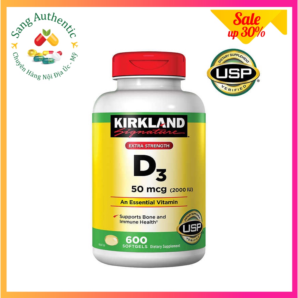 Viên uống bổ sung Vitamin D3 Kirkland Signature D3 50mcg - Hộp 600 viên