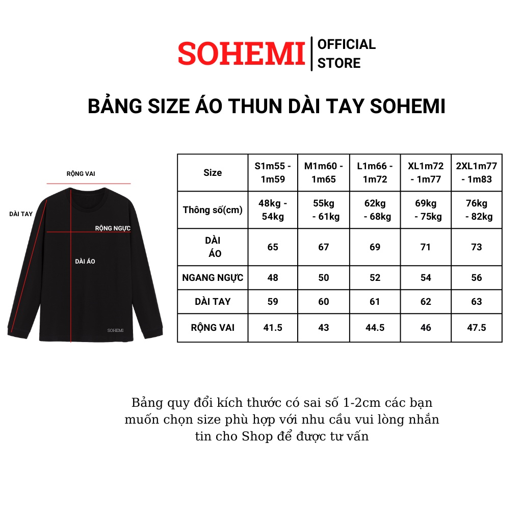 Áo thun nam DÀI TAY ATD03 in logo SOHEMI giữa Cotton Compact Premium chống nhăn thương hiệu SOHEMI