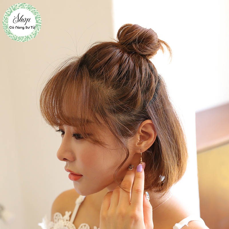 Tóc giả nữ Búi rối mini cột chun siêu nhẹ, búi tròn ngoài tóc thật - Trẻ trung năng động - Cô nàng sư tử