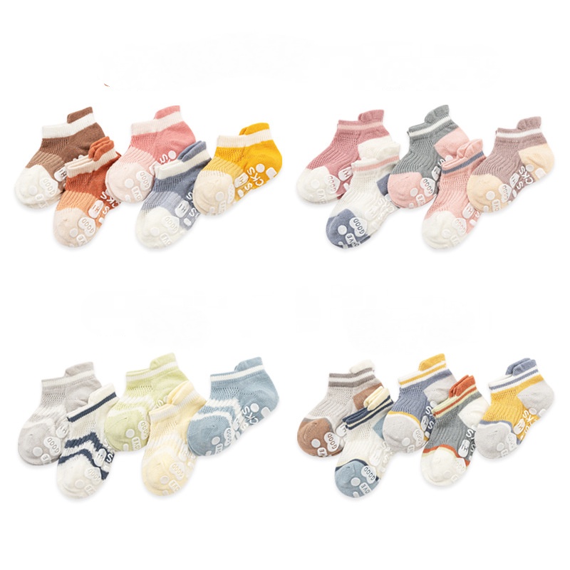 Set 5 Đôi Tất Cotton Thoáng Khí Chống Trượt Cho Bé