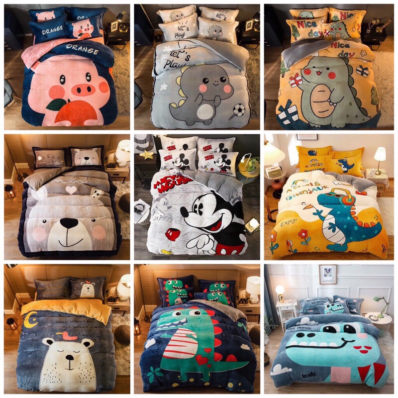 Ga Nỉ Nhung ❤️ Bộ Chăn Ga Gối Nỉ Nhung Hình 3D Nhiều Mẫu Mới 2021 dày ấm phong cách Hàn Quốc nhập khẩu cao cấp