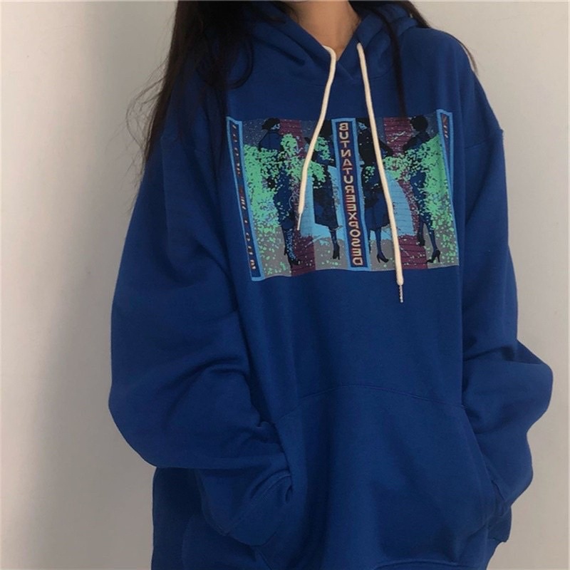 Áo Hoodie Hình Xanh Unisex [FREESHIP]  Nỉ kiểu form rộng tay bồng dáng đường phố học sinh hàn quốc