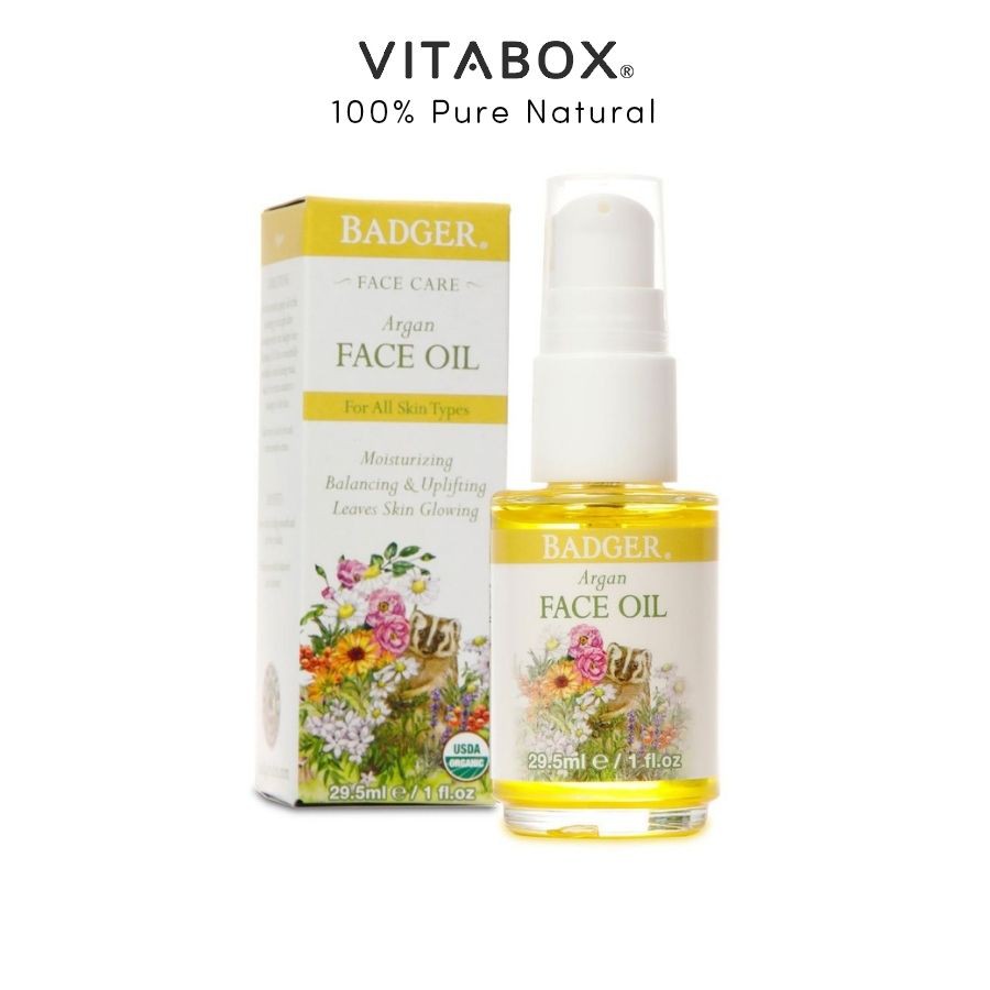 Dầu dưỡng hữu cơ cho da dầu và da hỗn hợp BADGER Argan Face Oil - USDA Organic -  29.5ml