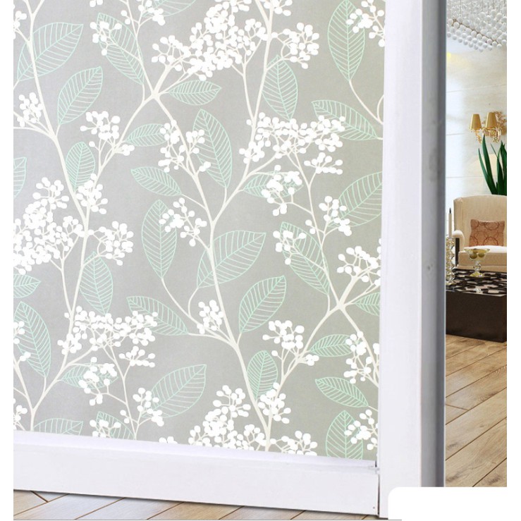 Cuộn 5m dán kính HOA LÁ XANH khổ rộng 45cm